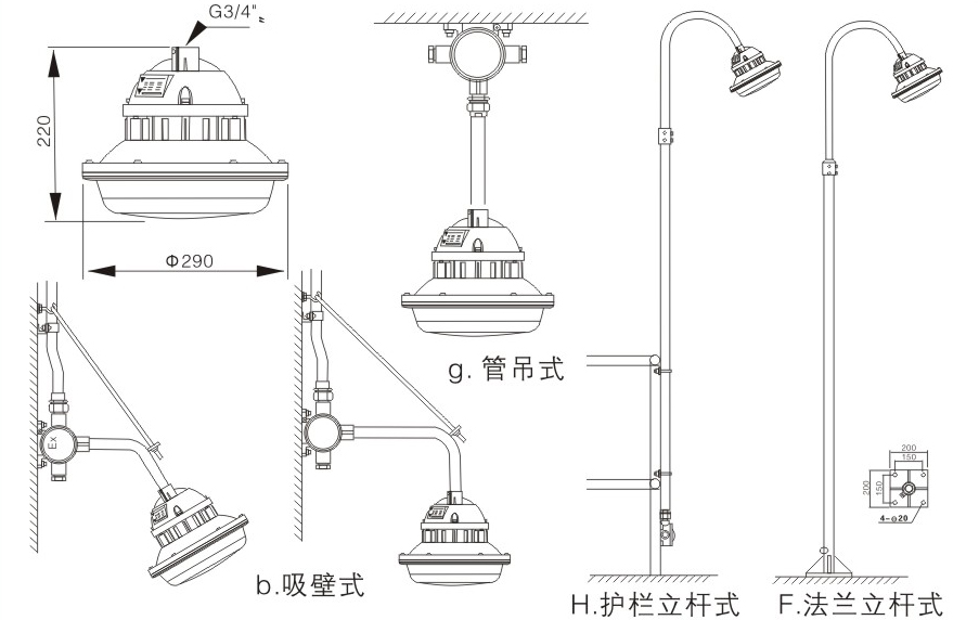 免维护节能防水防尘防腐灯尺寸图